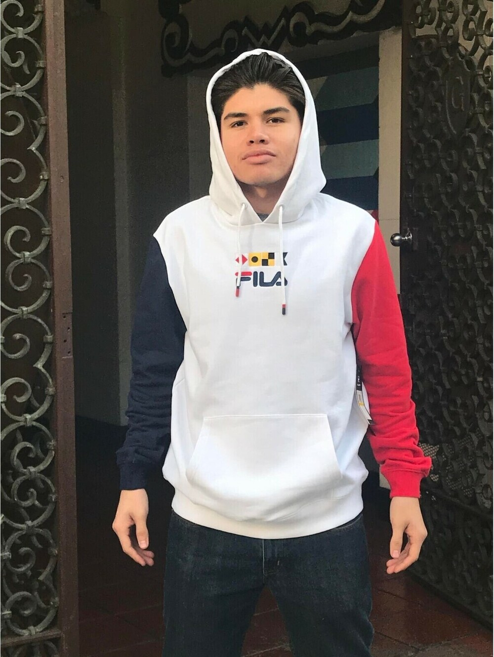 Men's Fila White Red Navy Pullover Hoodie
